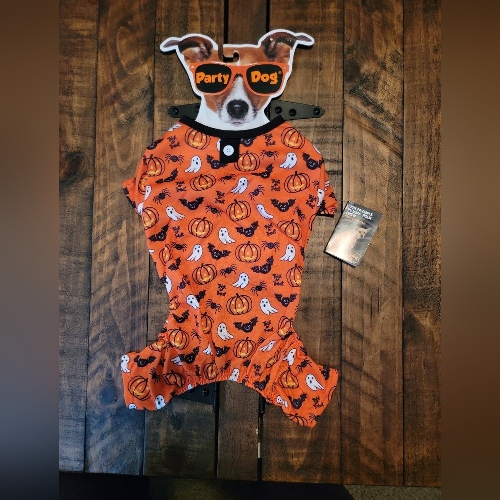 Party Dog Halloween Pajamas Large Orange‎ New Pumpkin Ghost Bat Spider Print